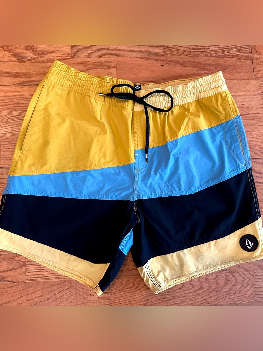 Volcom Men’s Colorblock Swim Shorts in Yellow, Blue & Black